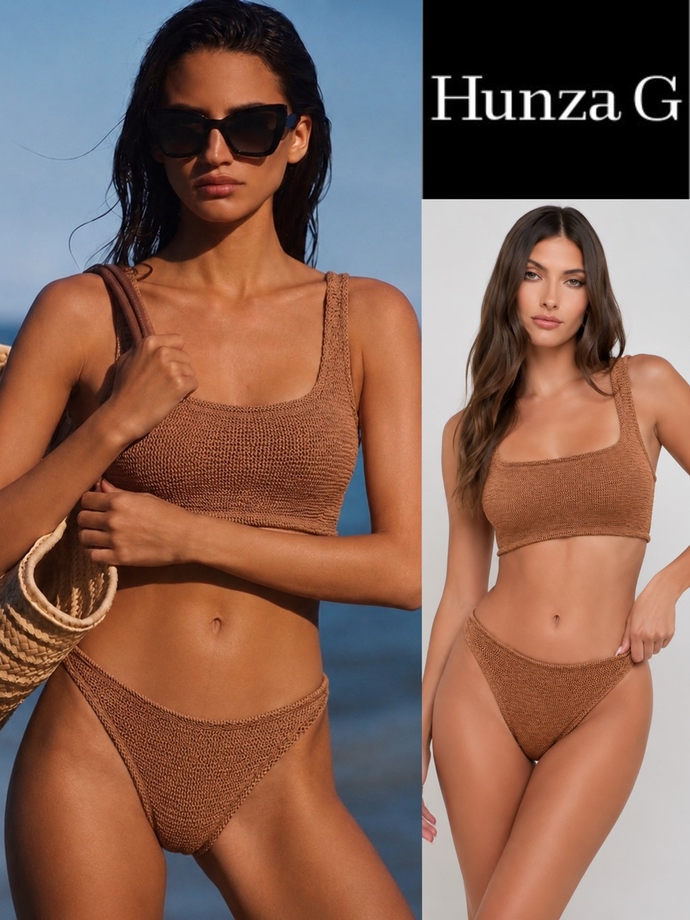 Hottest style!  Hunza G Coverage Xandra Bikini in beautiful Metallic Cocoa